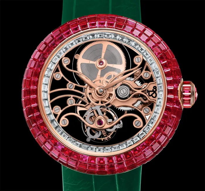 Brilliant Tourbillon Skeleton Ruby Diamonds Rose Gold Jacob Co