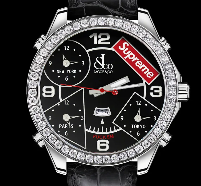 Supreme Four Time Zone Black Dial 47mm Jacob Co