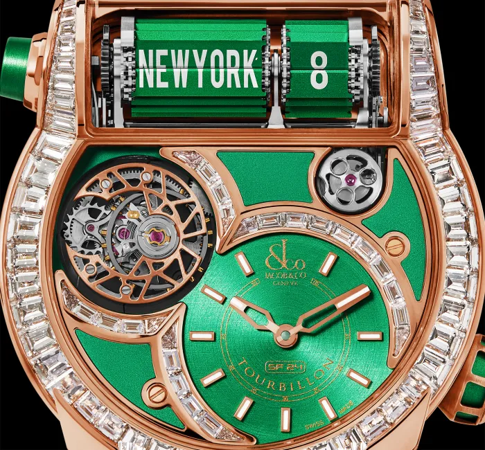 Epic SF24 Tourbillon Baguette Green in Green Opalin Jacob Co