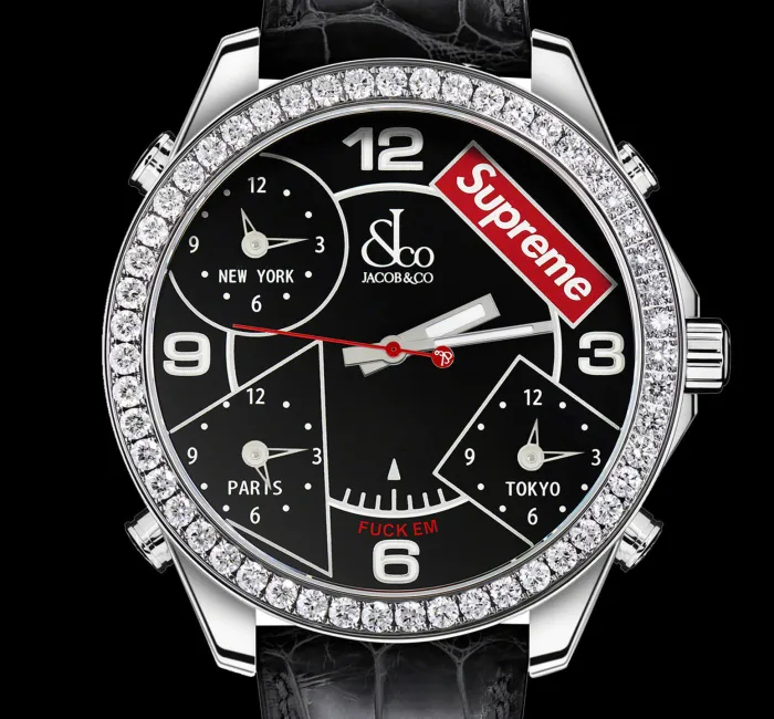 Supreme Four Time Zone Black Dial 40mm Jacob Co