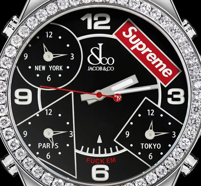 Supreme Four Time Zone Black Dial 40mm Jacob Co