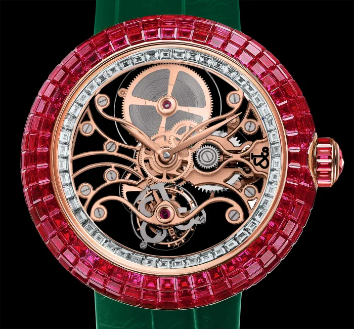 Brilliant Tourbillon Skeleton Ruby Diamonds Rose Gold Jacob Co