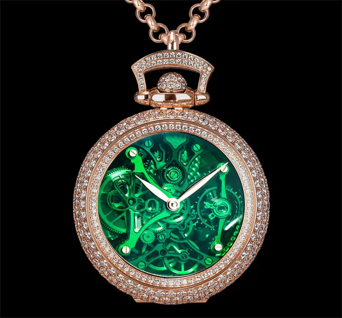 Brilliant Watch Pendant Northern Lights Pave Green Dial Jacob Co