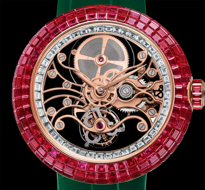 Brilliant Tourbillon Skeleton Ruby Diamonds Rose Gold Jacob Co