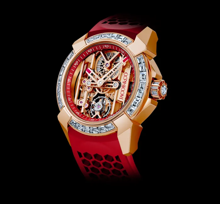 a red and white watch