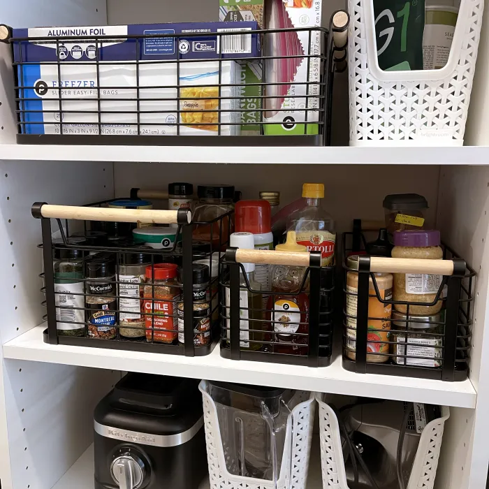 a shelf with various items on it