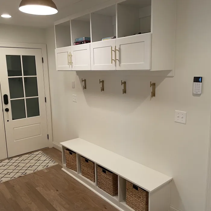 a kitchen with white cabinets