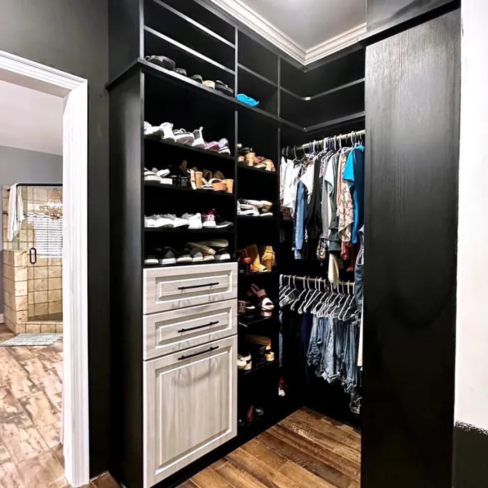 a closet with a door open