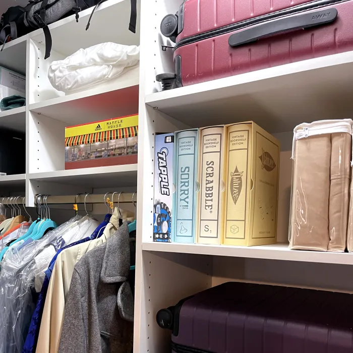 a shelf with a variety of items on it