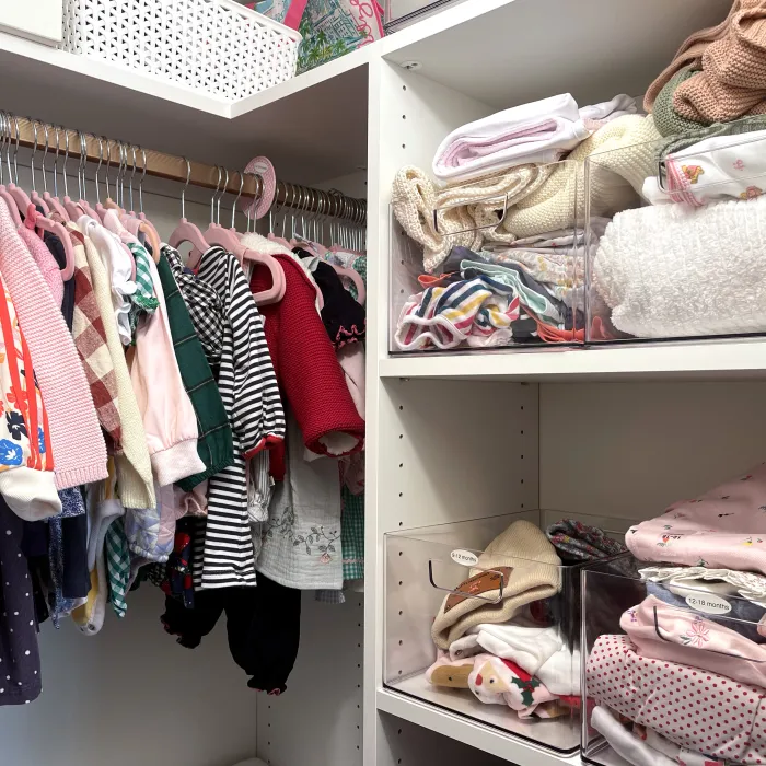 a children's closet full of kids clothes