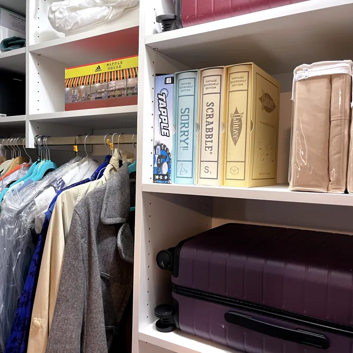 a shelf with a variety of items on it