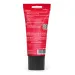 Back of red tube with black cap showing instructions, warnings, barcode, and QR code on white background.