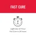 Fast cure image showing stopwatch with 1 hour for light use and full cure in 24 hours on white and red background.