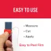 Hand peeling red film from a black strip demonstrating easy to use measure, cut, and apply steps.