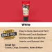 JB Weld White Wood Filler tube on red background with product features text on wood texture below.