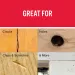 Wood repair examples showing cracks, holes, chips, scratches, and other damage on various wood surfaces.