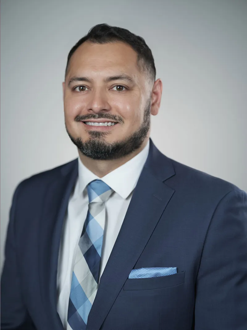 lawyer Xavier Barraza in a suit and tie