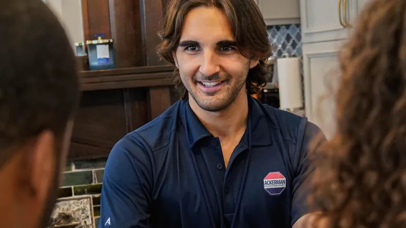 a person smiling at something