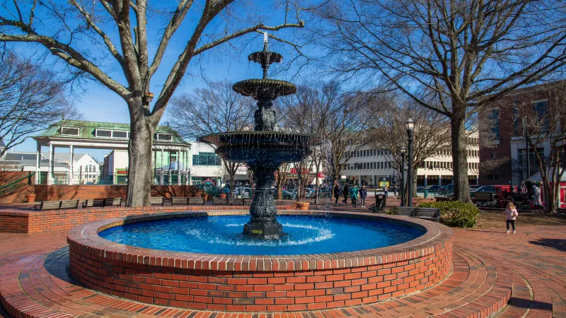 a fountain in a courtyard