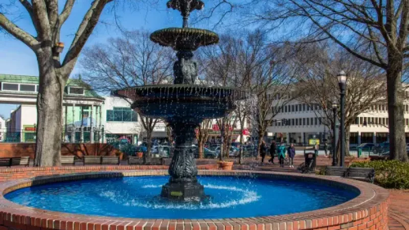 a fountain in a courtyard