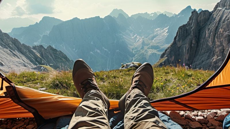 a person sitting in a tent