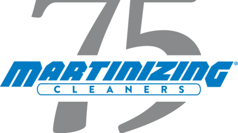 75 years Martinizing Cleaners logo in blue and gray highlighting leadership in dry cleaning since 1949
