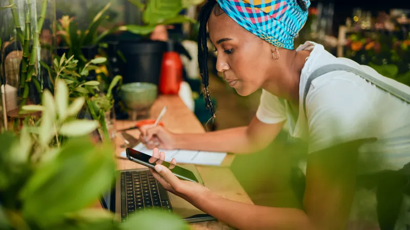 a woman using a phone