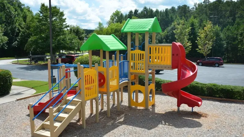 a playground with a slide