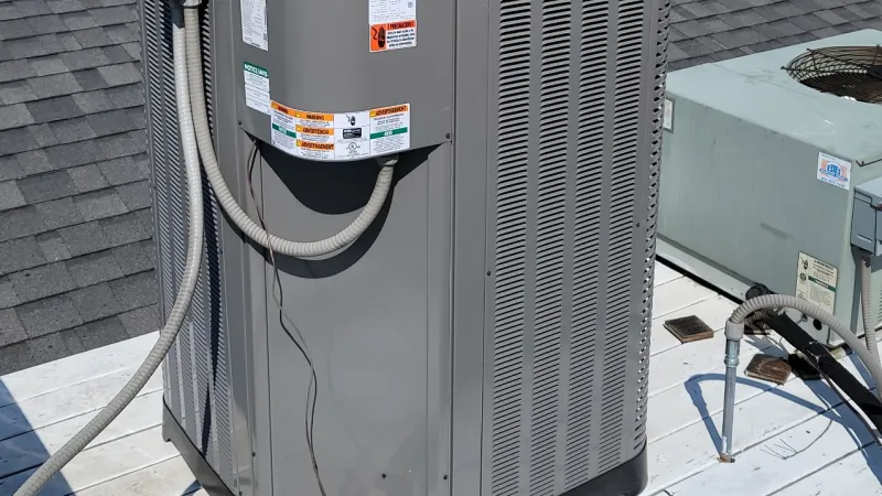 Rheem. Estes HVAC Commercial replacement. Five-ton Rheem split with Furnace 2