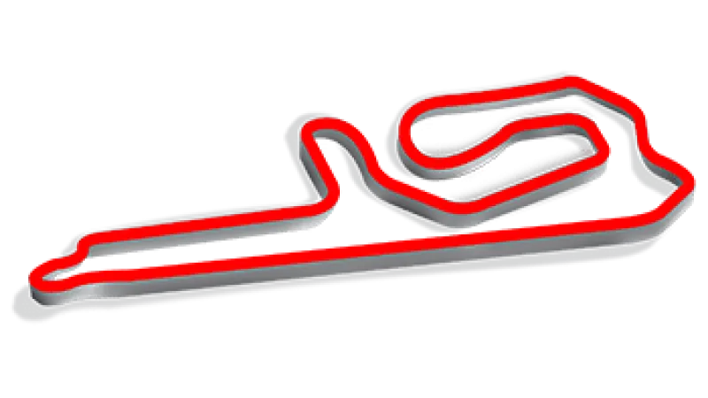 3D rendering of a race track layout with red and gray borders on a black background