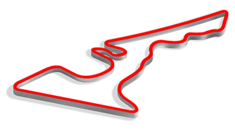 3D racing track layout with red and gray borders showing twists and turns on a transparent background