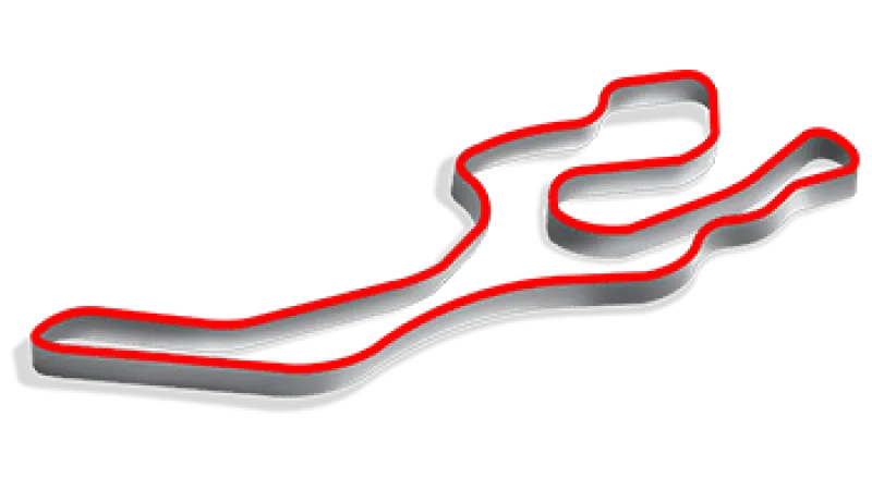 3D model of a racing circuit track outlined in red on a white background
