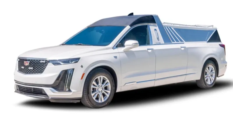 A sleek white Cadillac truck with a modern design and stylish features.