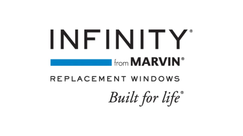 Infinity from Marvin replacement windows logo with the tagline Built for life on white background