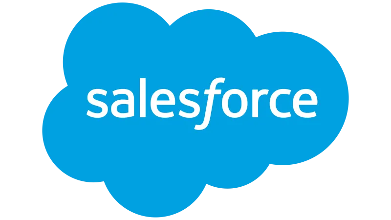 Salesforce logo with white text inside a blue cloud shape on a transparent background