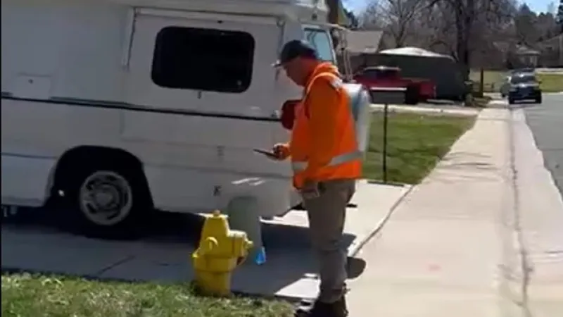 a person standing next to a fire hydrant