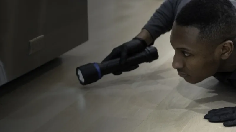 a person looking at a black object