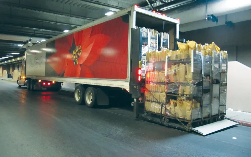 a truck is parked on the side of a building