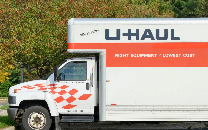 a truck is parked on the side of a road