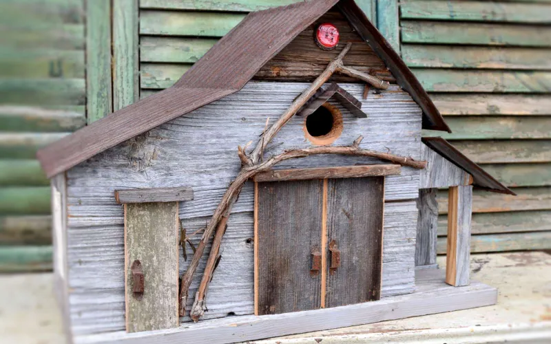 a wooden birdhouse