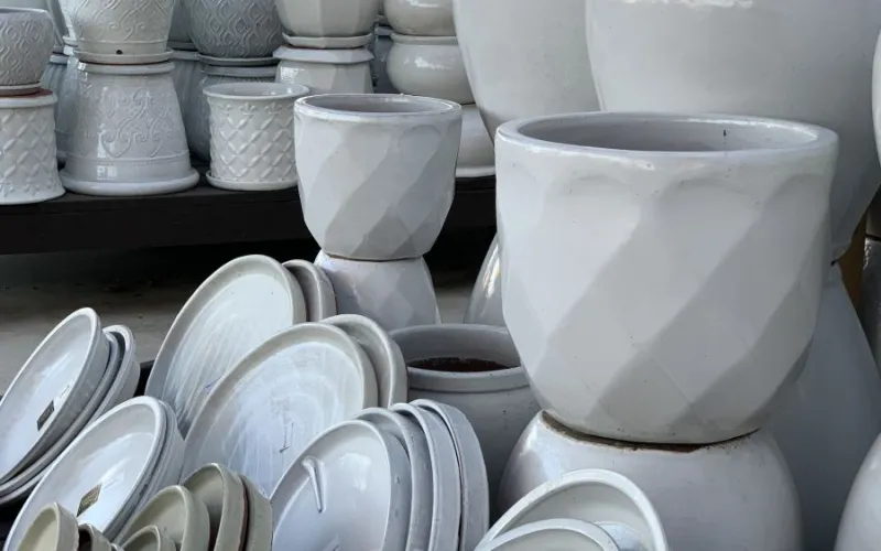 white garden planters