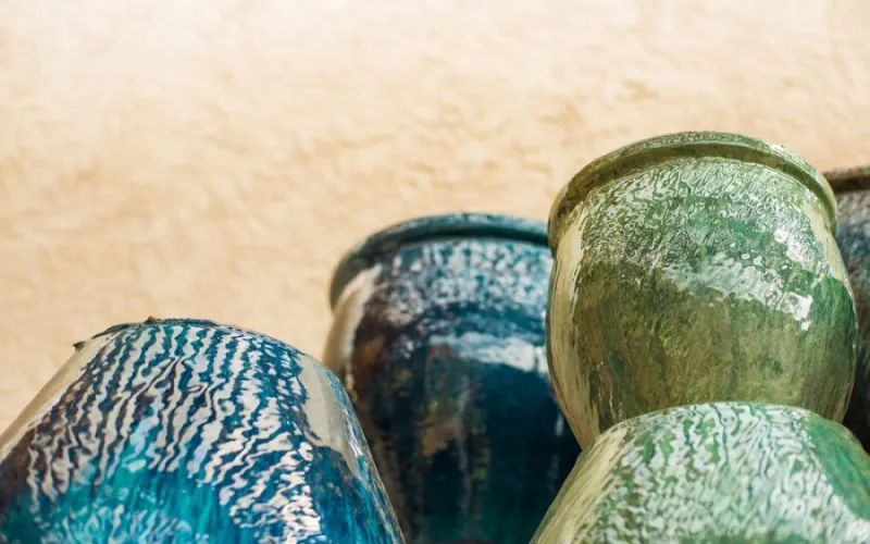 a close up of garden planters