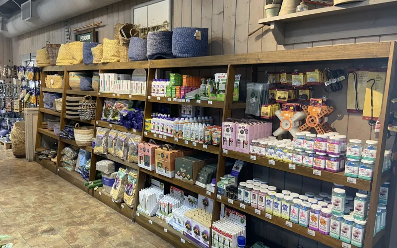 shelves of products in a store