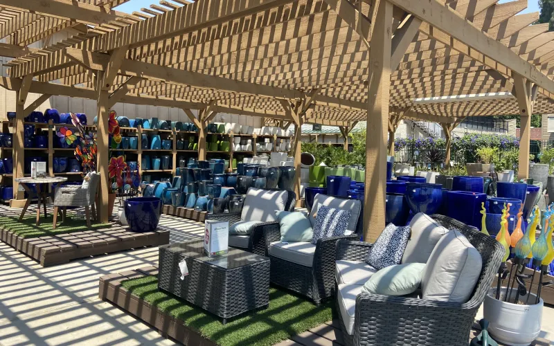 a patio with a covered patio