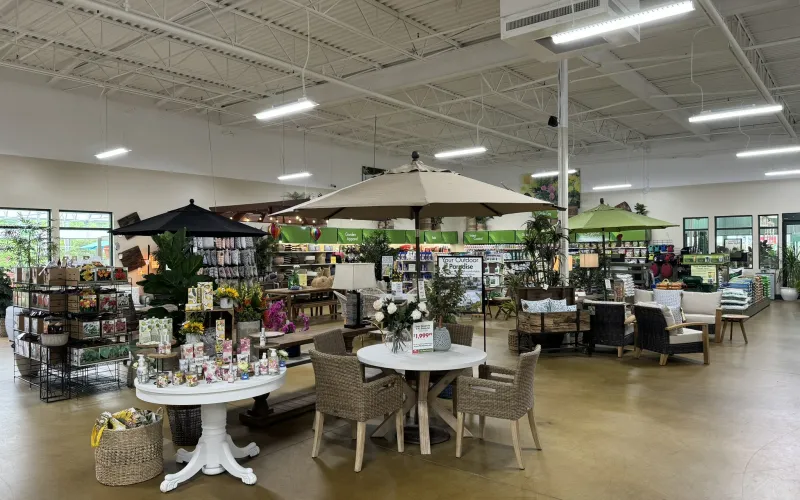 a large room with tables and chairs