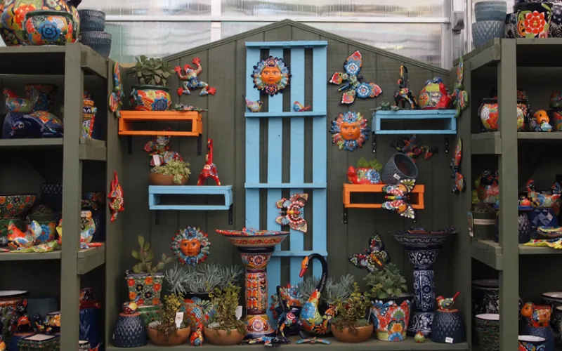 a bunch of garden pottery