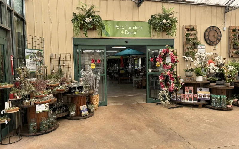 a store front with flowers