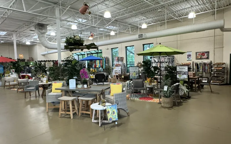 a large room with tables and chairs