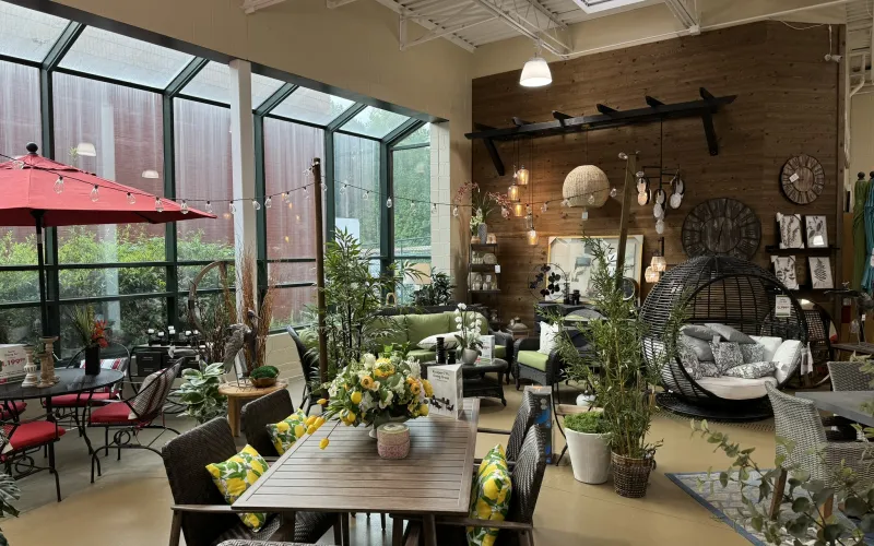 a room with tables and chairs