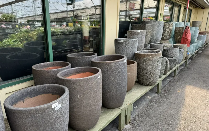 a group of pots outside a building